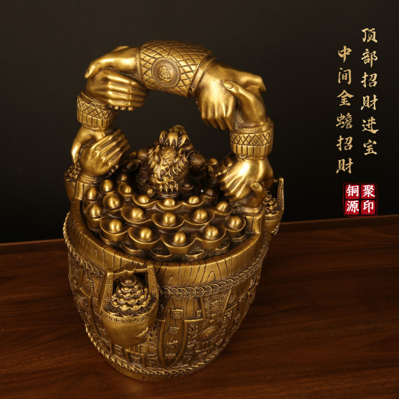 一桶金高档摆件铜摆件水桶创意客厅家居玄关中式办公室装饰工艺品