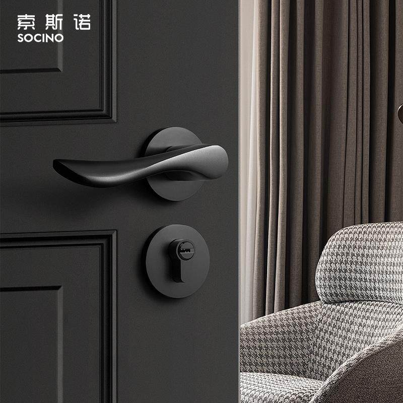 美式黑色门锁室内卧室房门锁房间实木门把手家用简约静音分体门锁