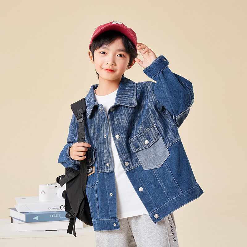 春款男童牛仔衬衫外套春秋款2024新儿童装中大童男孩竖纹休闲上衣