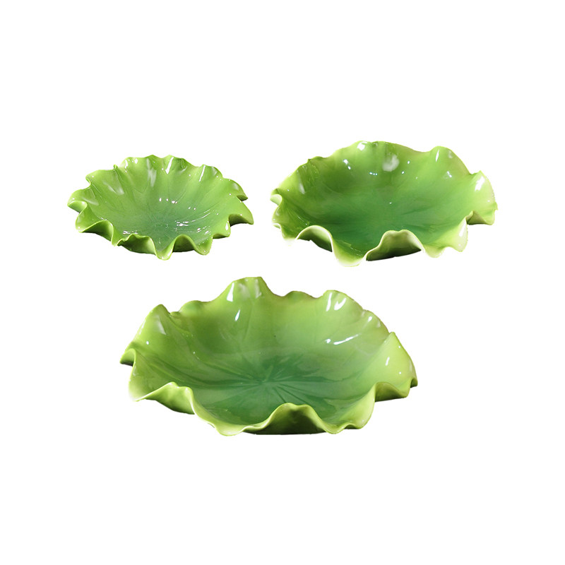荷叶大果盘复古新中式水果盘古典客厅茶几软装创意家居装饰品摆件