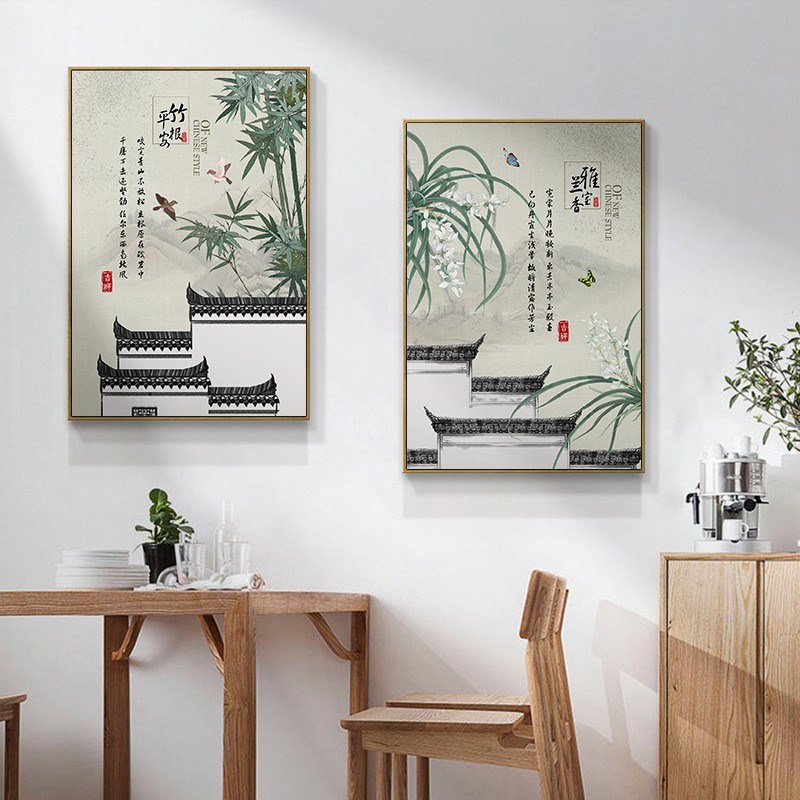 入户玄关新中式装饰画酒店民宿过道走廊挂画禅意书房茶室壁画竖版