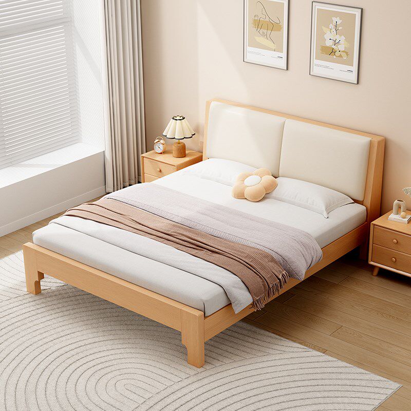 全实木榉木床主卧1.8米轻奢双人床家用1.5米北欧原木风单人床架子