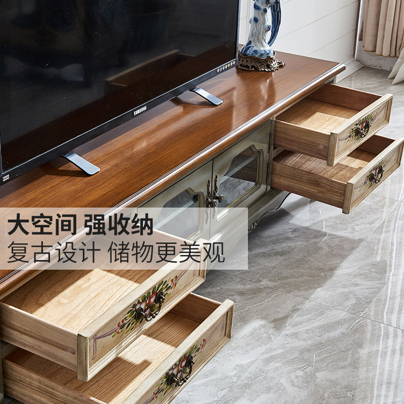 美式电视柜 实木茶几组合套装主卧地柜储物简约电视柜客厅小户型