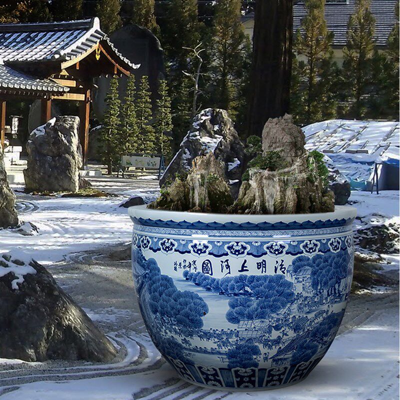 景德镇陶瓷大水缸睡莲缸荷花盆铁树盆景种树养花盆书画缸庭院摆件