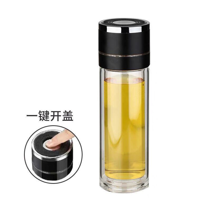 高朋硅玻璃杯车载一键开盖双层防爆茶水分离高硼硅耐高温便携泡茶