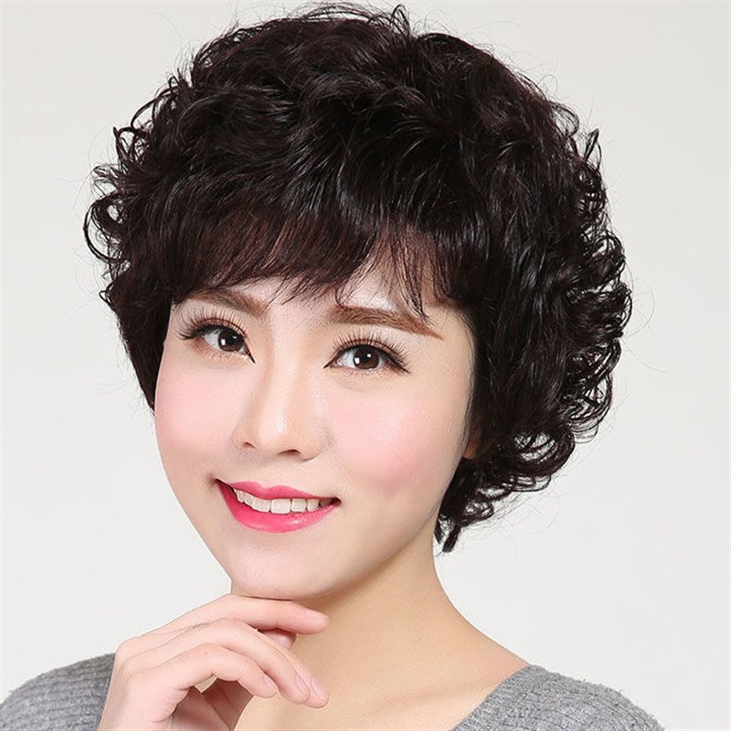 新款时尚假发中老年女士假发女妈妈款短卷发光头假发中长真发头套