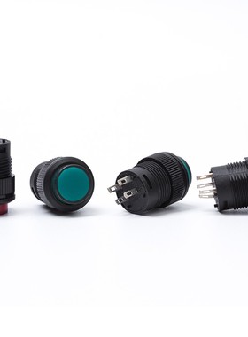 R16-503按键按钮开关 带灯点动复位自锁开关圆型红绿色4脚2脚16MM