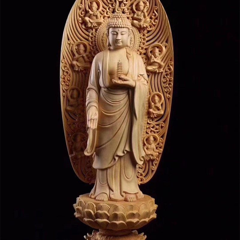 木雕东方西方三圣阿弥陀药师佛站像观音菩萨家居供奉镇宅摆件饰品