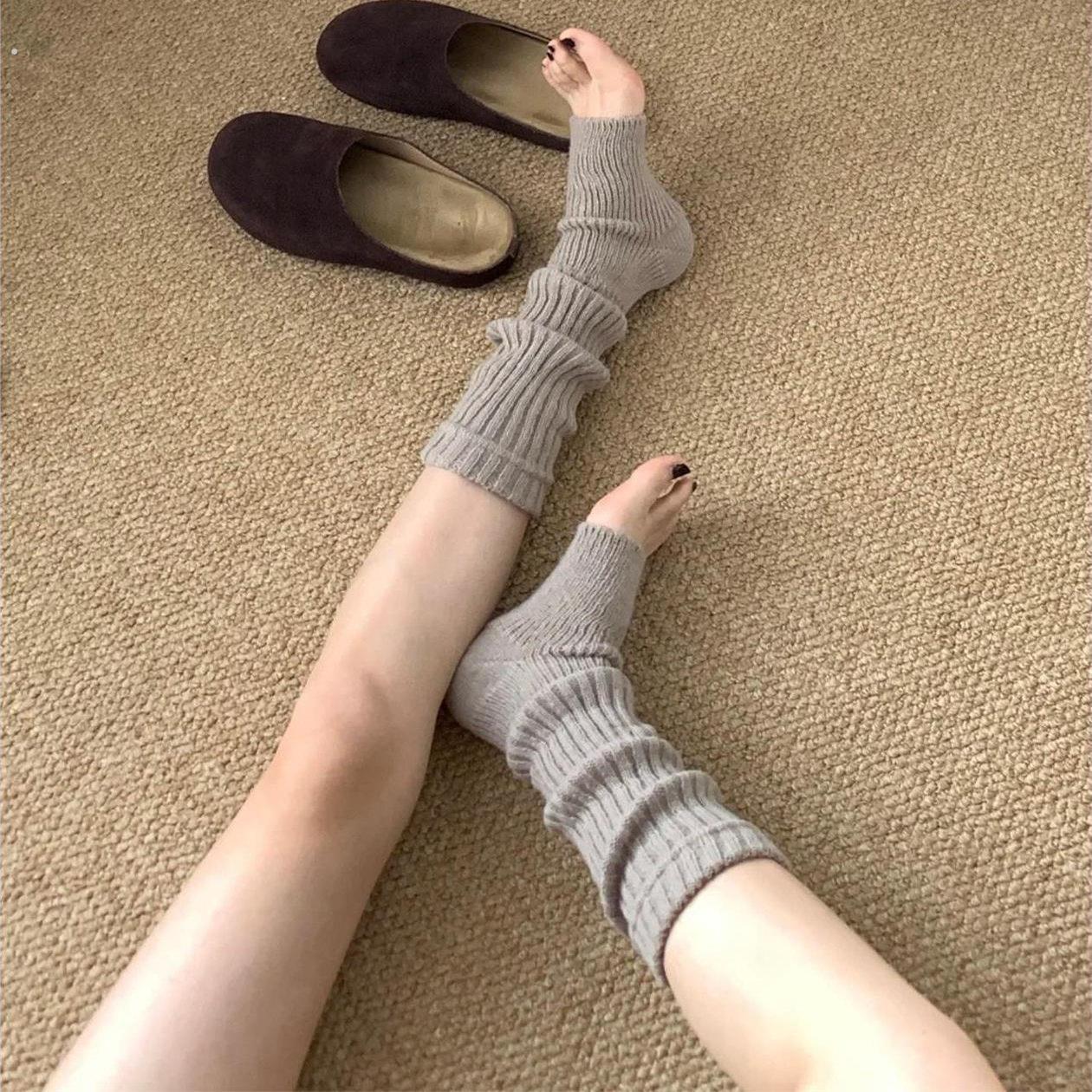 踩脚袜套泡泡袜女秋保腿套灰色小腿袜女美拉德袜子长筒袜配靴子