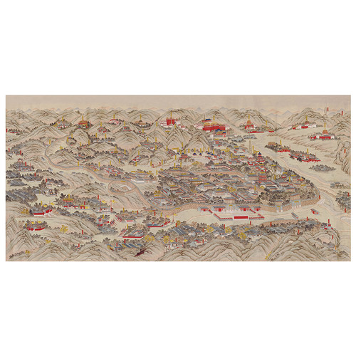 清 慈念管 承德避暑山庄热河行宫图筑中式建 人物装饰画绢布微喷