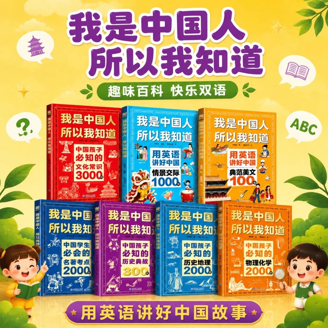 官方正版】我是中国人所以我知道用英语讲好中国情景交际1000句+典范美文100篇讲中国故事传统文化口语双语中小学文理百科考点集锦