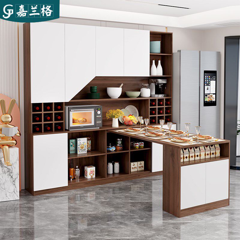 现代G约酒柜餐边柜3叠餐桌一体靠墙高柜家用伸缩餐桌柜子9简-0折3