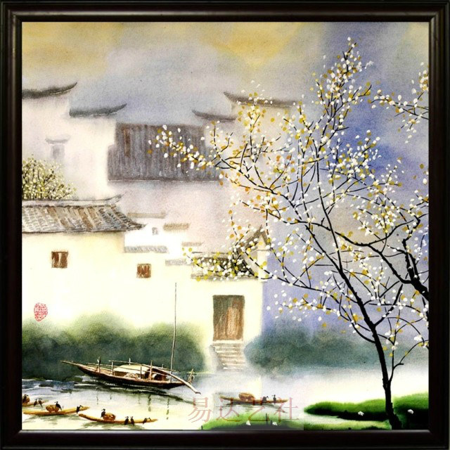 景级镇 瓷板画 江南春色 瓷画山水画 风景画 高德中式会所装饰画