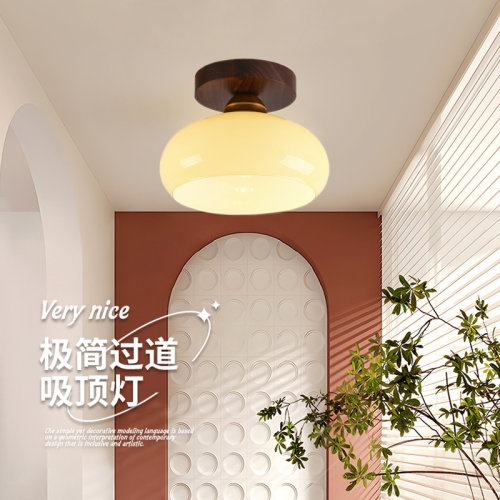 侘寂风走帽过道灯灯关卧室中古吸顶玄衣廊间入户胡桃木色阳台灯具