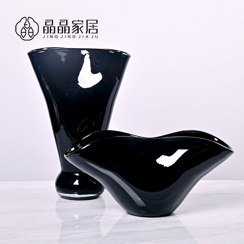 现代轻花黑色果盘插奢板艺套装样花间售楼处玄关客餐厅桌面摆饰品