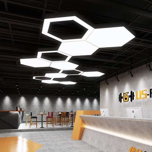 le型六边形蜂巢造d灯健身房网咖办公室吊灯商场店铺业工风吊灯具