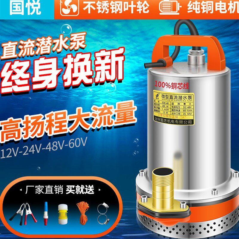 12V直流潜水泵24V48V60V伏电动车抽水机农用小型抽水泵电瓶车水泵