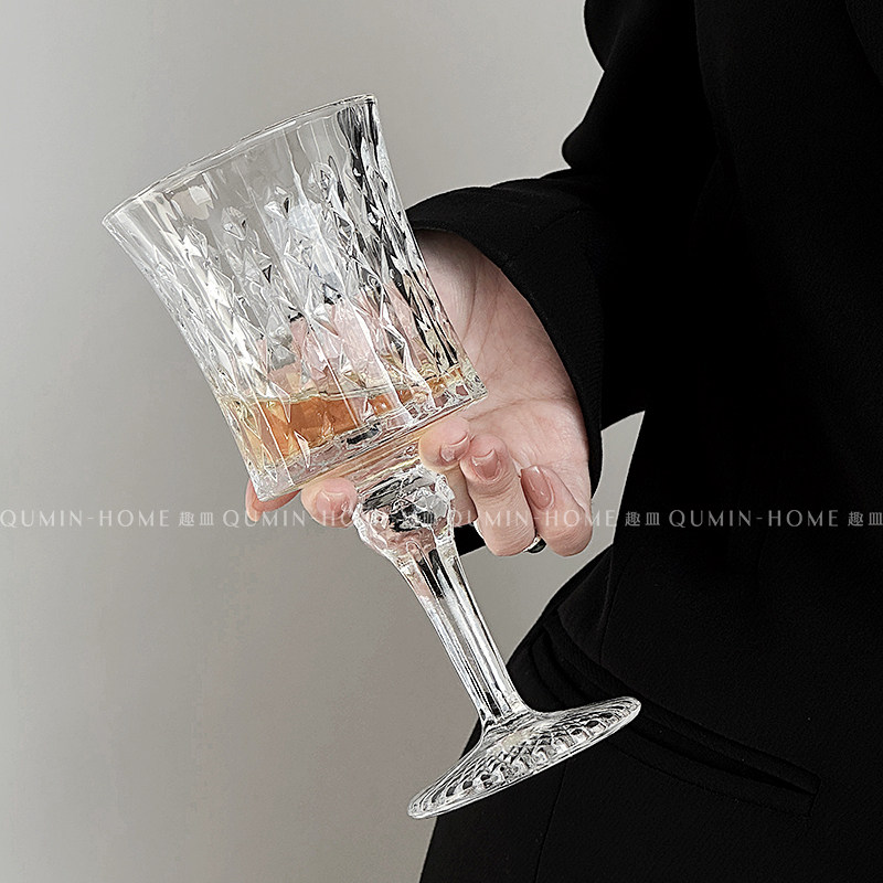 小众钻石浮雕高脚杯法式复古香槟杯红酒葡萄酒杯高颜值甜酒杯家用