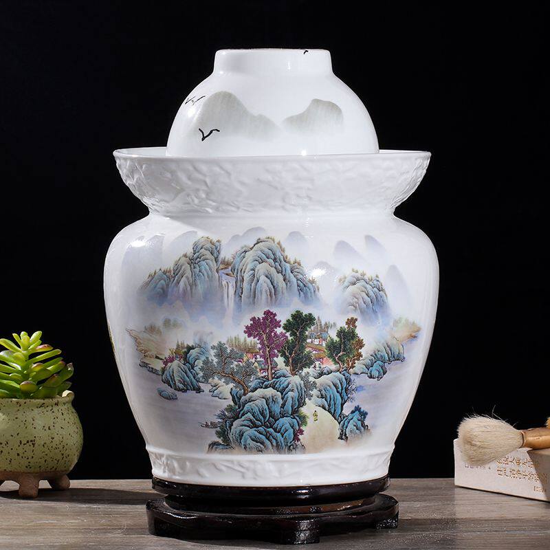 1德镇陶瓷泡菜坛高白瓷景0斤20斤3斤0腌菜缸四川泡菜坛密封罐