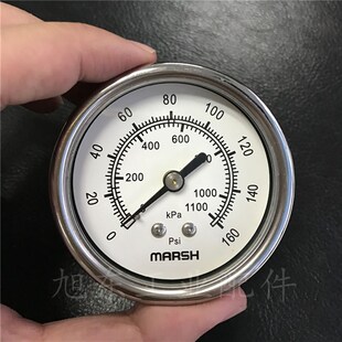 美国MARSH压力表双刻度轴向面板安装不锈钢2.5英寸160PSI
