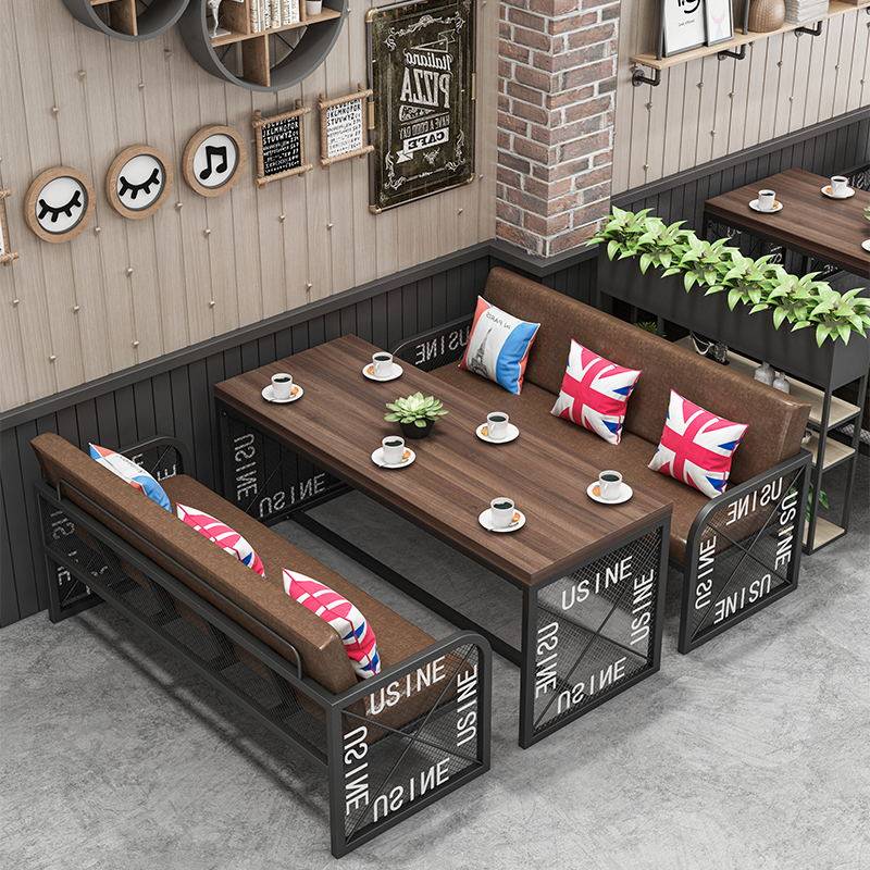 复古工业风酒吧主题餐厅卡座冷饮奶茶店咖啡厅烧烤店沙发桌椅组合