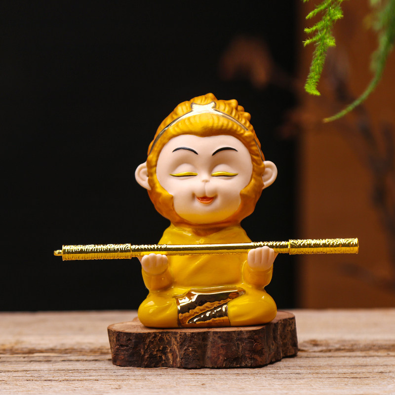 精品齐天大圣孙悟空摆件鱼缸造景小猴子可养茶宠陶瓷平安车载摆件