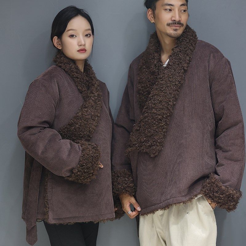 2021新款冬季藏式棉衣加厚藏服藏装男情侣装藏族衣服女黑色系腰带