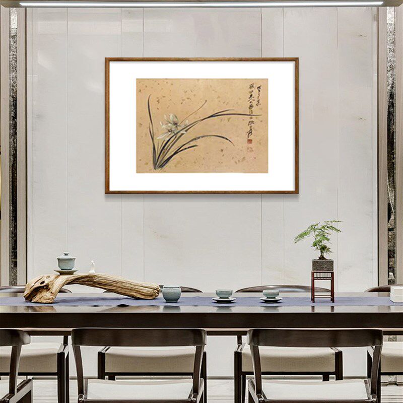 (兰花图)静兰香客厅玄关卧室挂画艺术微喷 实木框国画