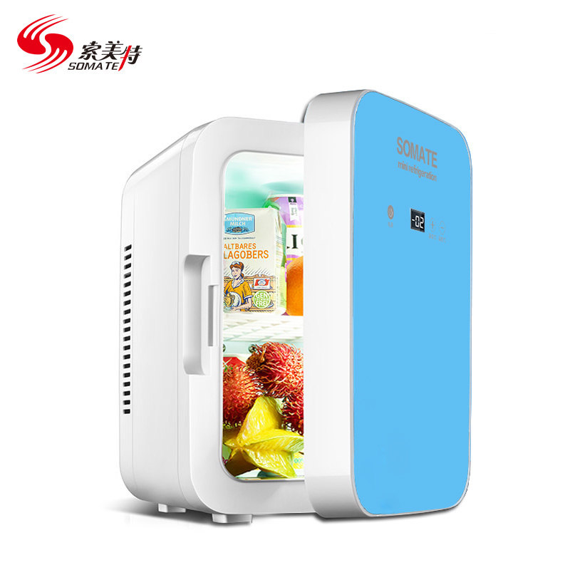 索美特8L数显车家两用车载冰箱迷你冷藏饮料宿舍8升立式美妆收纳