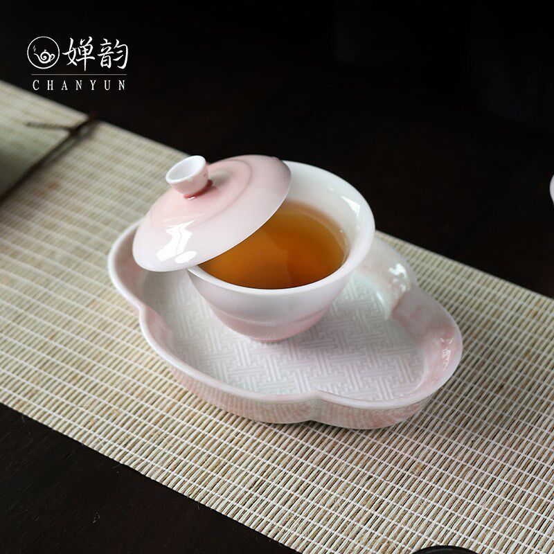 婵韵斋居黄丽君渐变粉色二才盖碗单个泡茶家用陶瓷茶具小田月月