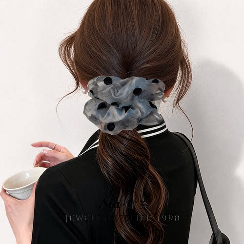 Nia妮奈 灰色波点蓬松大肠发圈女法式复古高级感扎发头绳皮筋发饰