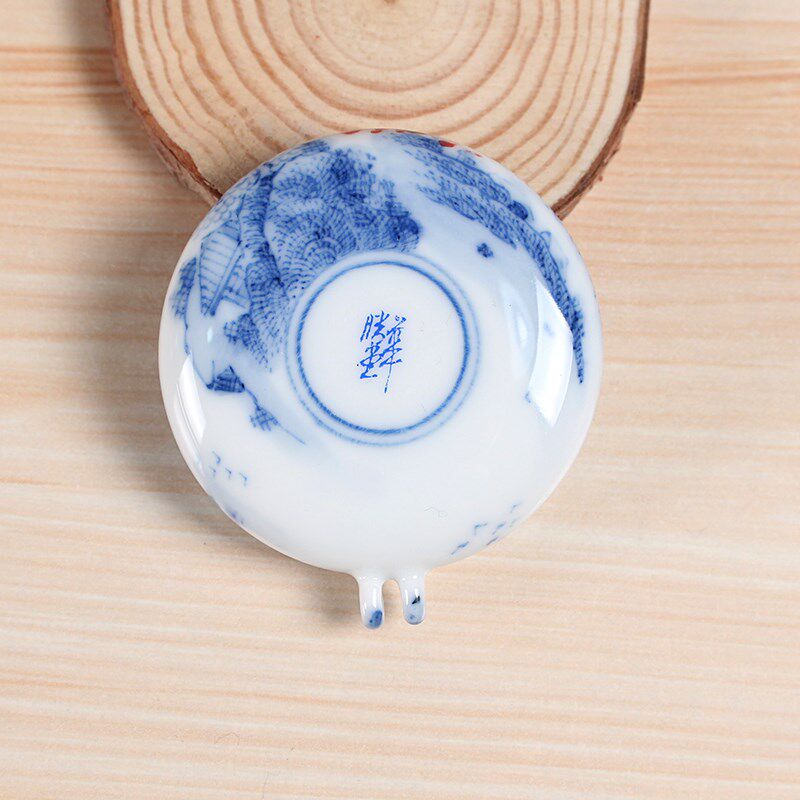 华胜堂 景德镇手绘青花山水绣眼杯二件套 鸟食罐小鸟杯鸟笼配件