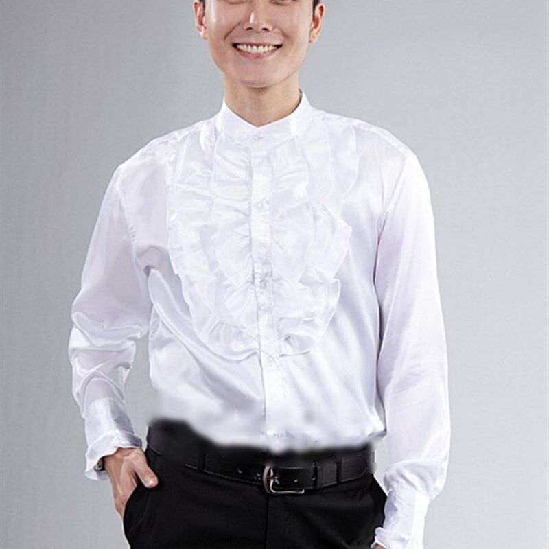 男魔术师表演服男装多层荷叶门襟衬衫新款2023司仪大合唱主持衬衫
