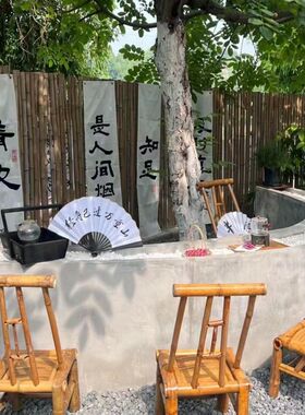 竹椅子靠背椅家用竹凳围炉煮茶阳台休闲老式手工竹椅儿童拍摄道具