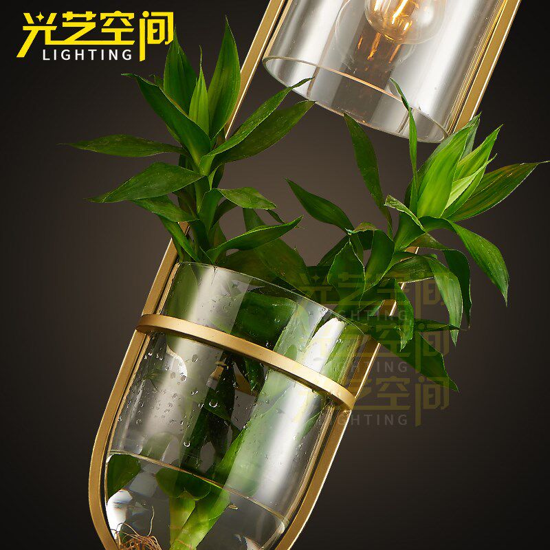 吧台植物吊灯铁艺术广东创意花盆玻璃罩过道餐厅阳台空中花园吊灯