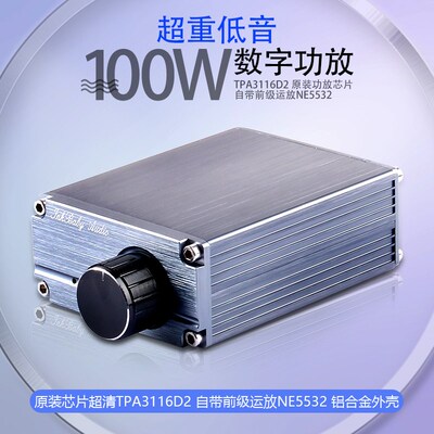 100W大功率单声道功放板低音炮功放模块TPA3116D2供电DC8-25V晒邦