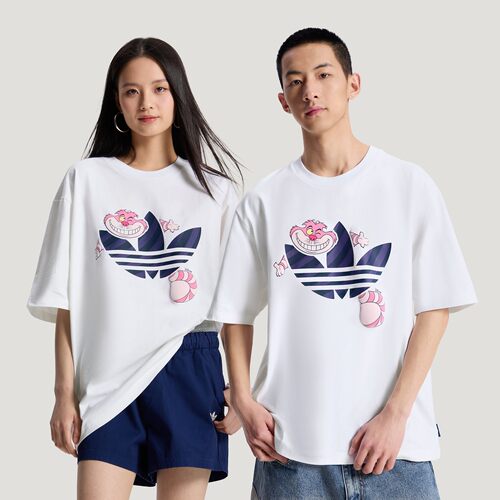 阿迪三叶草劲浪迪士尼柴郡猫针织纯棉套头短袖T恤男女同款KY8305
