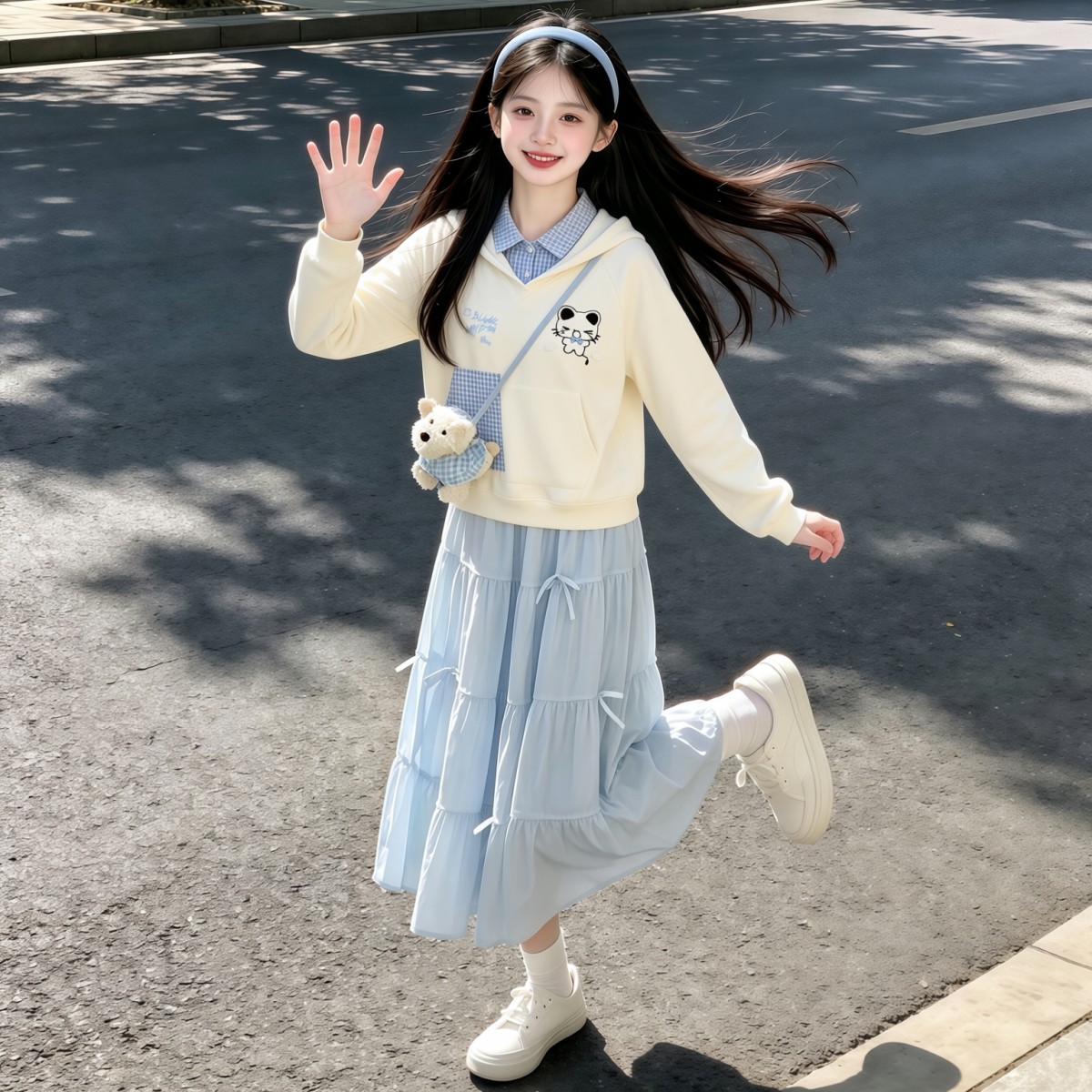 女童套装春秋季新款洋气中大童女孩休闲连帽卫衣半身长裙两件套潮