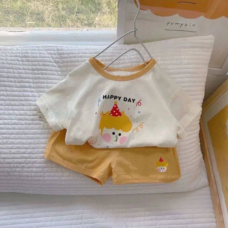 夏季纯棉中小童短袖短裤两件套