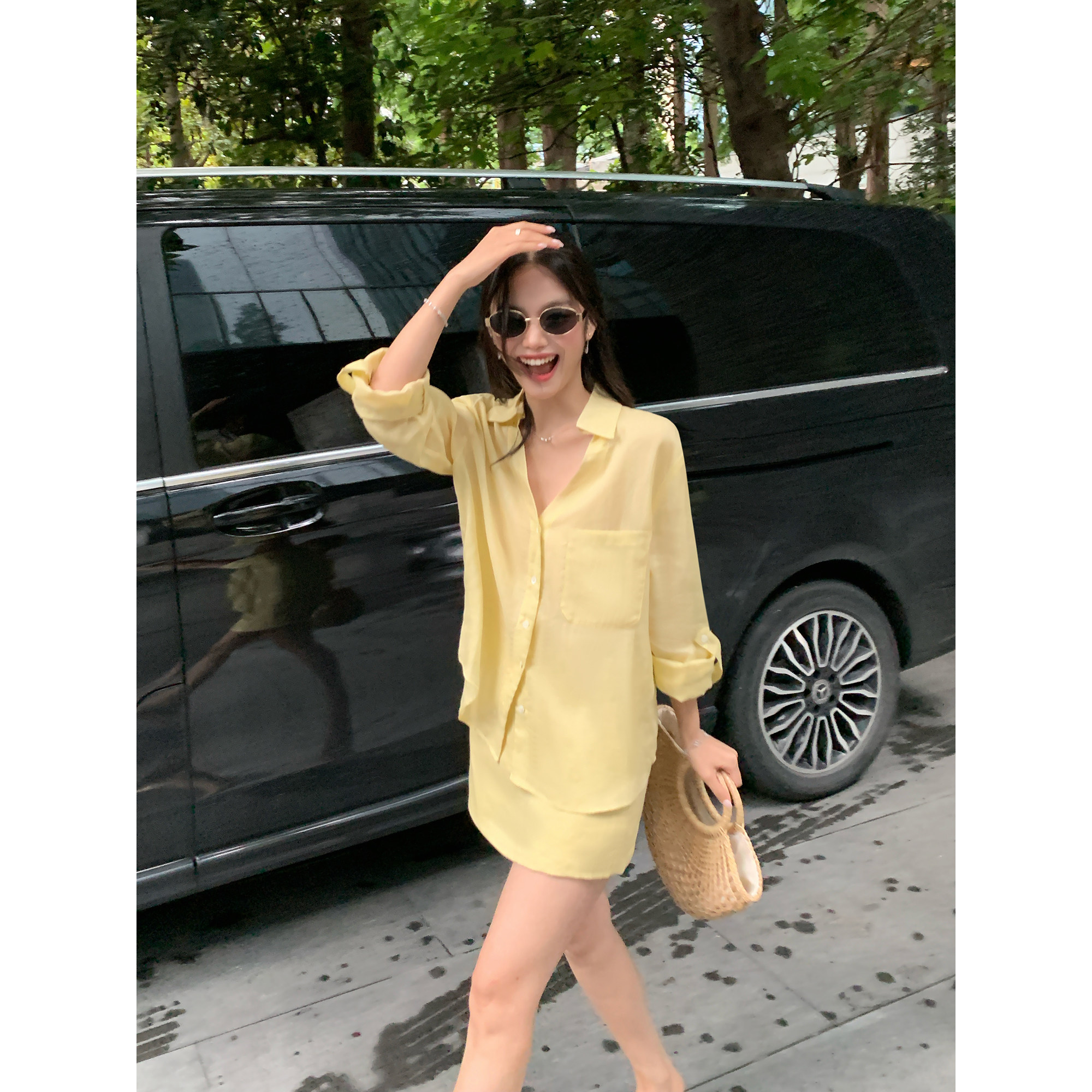Maluona 莱赛尔苎麻黄色时尚套装