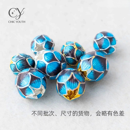 铜镀金色古法滴油珐琅莲花球隔珠