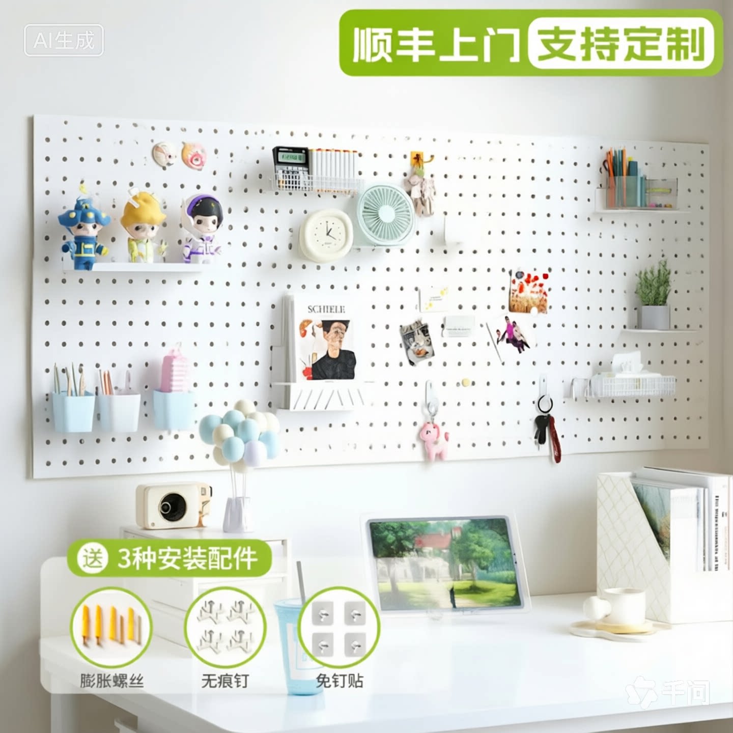 多功能圆孔金属洞洞板置物架收纳厨房五金工具货架饰品挂板简约风