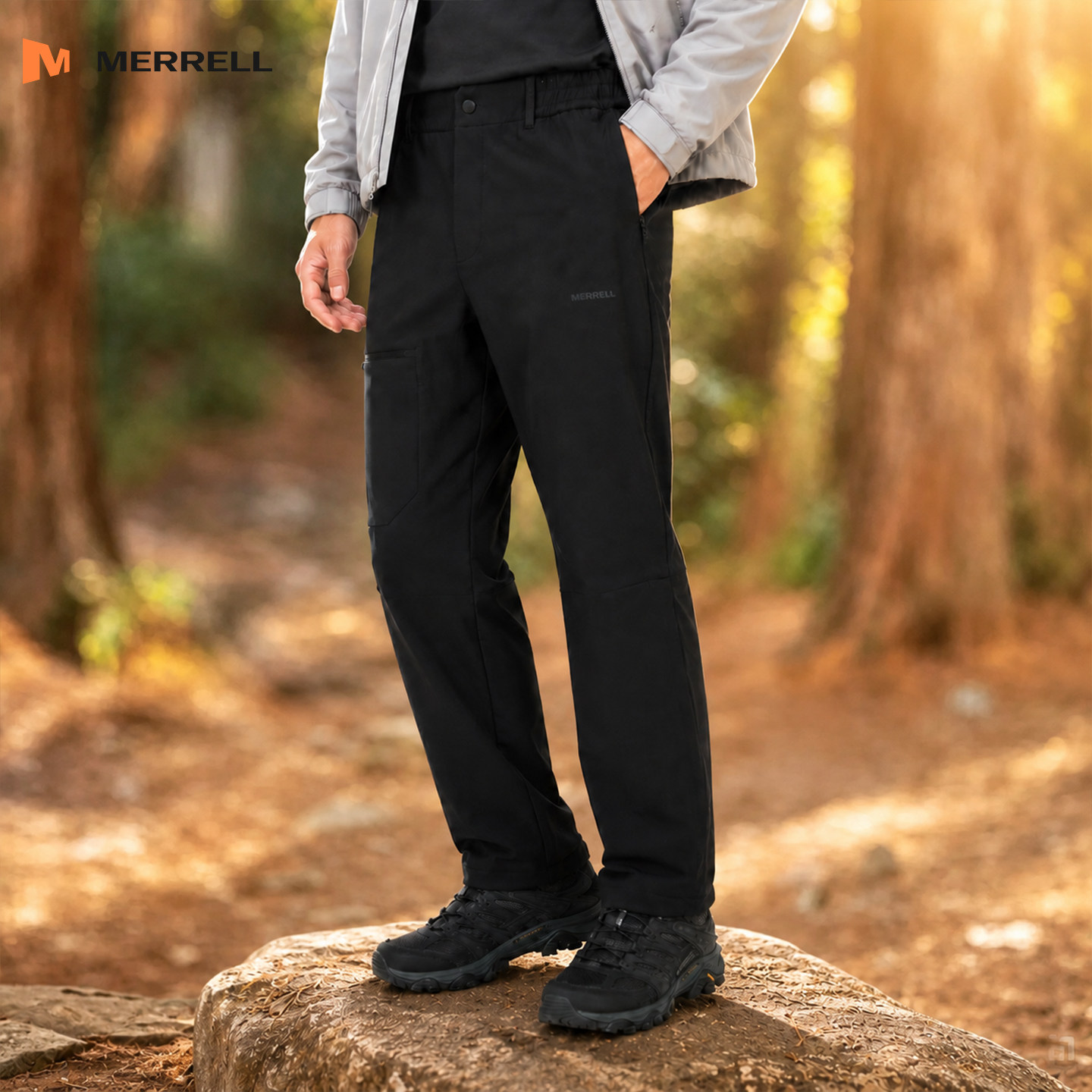 MERRELL迈乐加绒运动裤男子保暖软壳长裤休闲直筒裤露营登山裤男