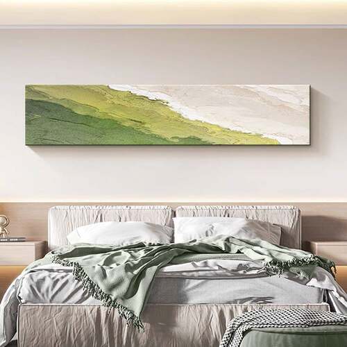 现厅装饰头客代沙发背景墙砂岩肌理挂画主卧床画卧室绿色艺术壁画
