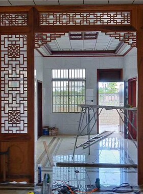 定制实木线条装饰花格雕刻仿古中式门窗镂空玄关屏风隔断背景墙