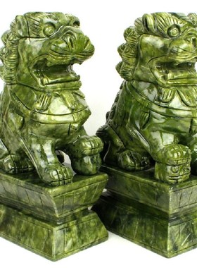 天然玉石桌子摆件客厅酒柜玄关电视柜办公室面狮招财北京狮装饰品