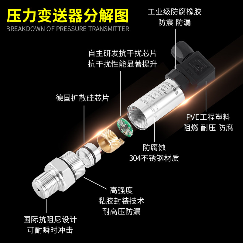 扩散硅压力变送器传感器4-20ma恒压供水液油气负压真空管道小巧型