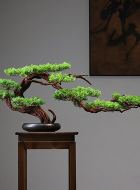 新酒式仿真迎客松假松树盆景客厅餐边中柜装饰禅茶室酒店品意摆件