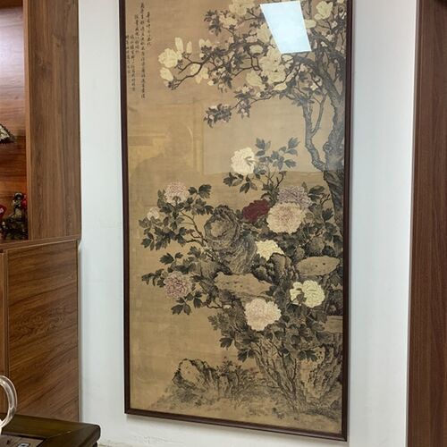 1:1清 邹一桂 玉堂富贵代绢本原大197x96古图名画复制品艺术微喷