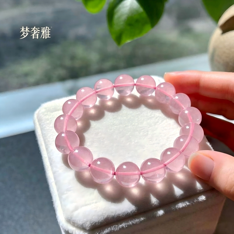 梦奢雅水晶手串天然马粉水晶串女招正桃花冰种粉晶旺人缘送礼手饰